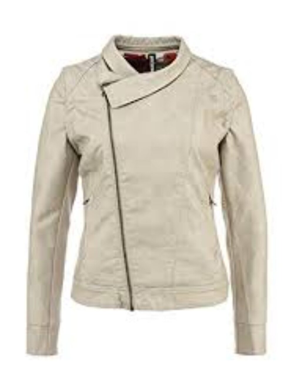Desigual Women's Faux Leather Moto Jacket Beige Embroidered Floral Biker EU 40 M